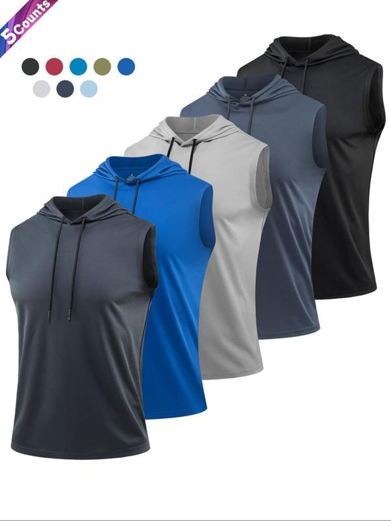 Men'S Solid Color Hooded Sports Tank Top, Breathable Quick Drying Sports Top, Casual Sporty Sleeveless Top for Gym Workout Running Cycling Fishing, Gym Wear, Training Shirt, Workout Tops, Workout Summer Clothes, Athletic Hoodies
